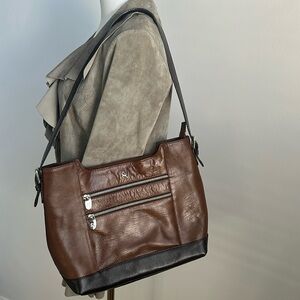 Ashwood Genuine Leather Boho Double Zip Pockets Designer Handbag Purse Deer Logo